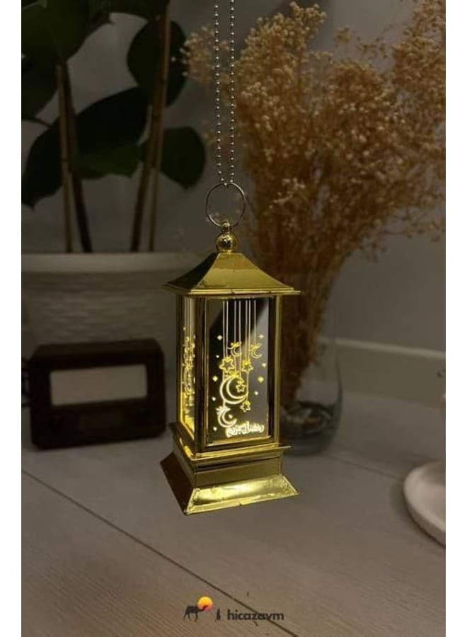 Illuminated Led Ramadan Lantern, Traditional Design, Gold Color, Islamic Decoration, With Lighting, Ramadan Mubarak Decoration (15 Cm) - Image 3